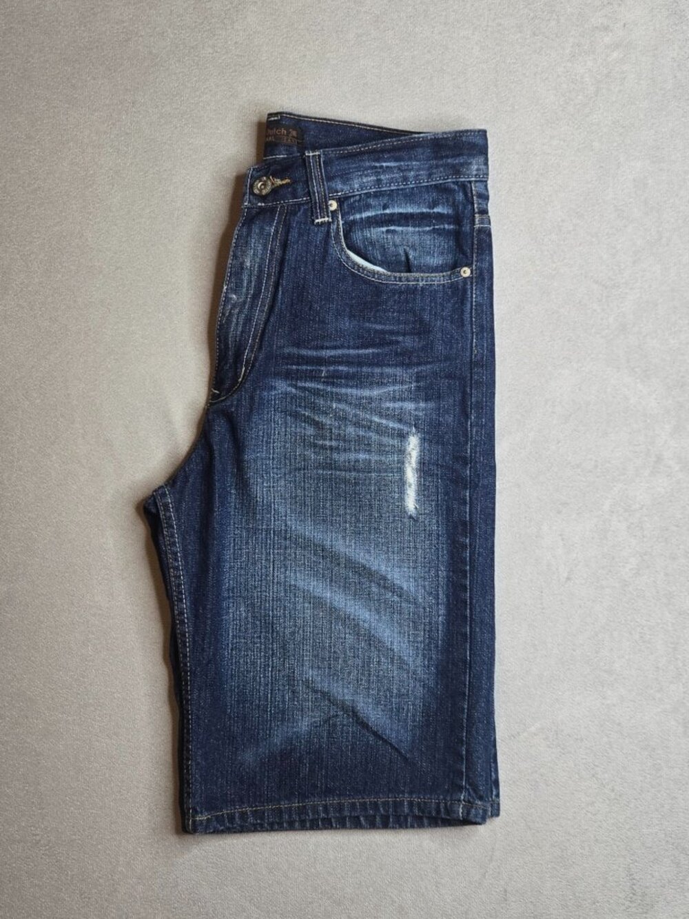 Marx & Dutch Men's Dark Wash Blue Denim Shorts Distressed 5-Pocket Button